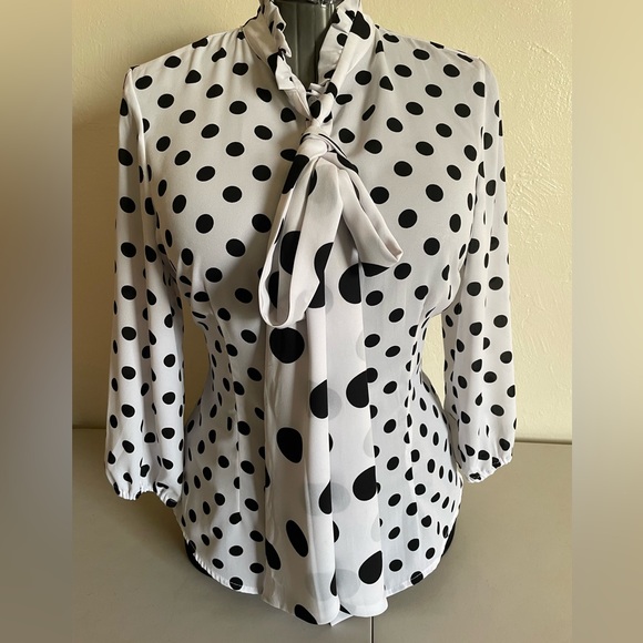 New York & Company Tops - Polka Dot Blouse with Bow Tie